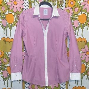 Brooks Brothers 100% Cotton Fitted Pink Pinstripe Winchester Button Down